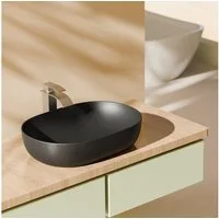 EMKE Aufsatzwaschbecken Ovales Keramik Waschbecken 60 × 41,5 cm für WC, weiß/schwarz, Breite 60cm, Waschtisch ohne Überlauf pflegeleichte, leichte Reinigung