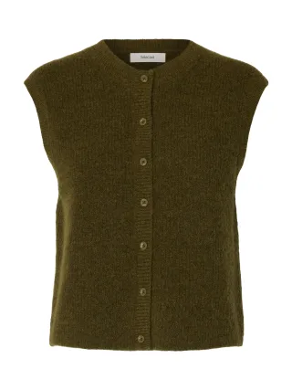 selected women - SLWLULU SL BUTTON O-NECK VEST NOOS Braun - Gr. - L
