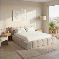 Muffo Polsterbett mit Bettkasten AMITY mit Lattenrost Boucle Stoff (Beige, Olivegrün, Grau und mehr, Doppelbett 140x200 / 160x200 / 180x200 / 200x200 cm), mit Kopfteil Frei Verwendungsstelle