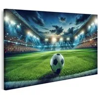 islandburner Leinwandbild Abendliches Fußballspiel im beleuchteten Stadion