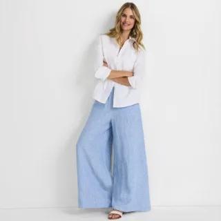 Premium Reinleinen-Palazzohose, Damen,  Blau, Leinen, by Lands' End