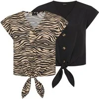 Laura Scott Kurzarmbluse femininer Stil, mit Knöpfen, aus Polyester, bedruckt