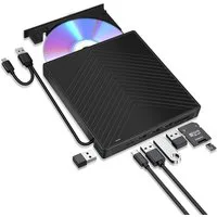 Ophy 7-in-1 externes CD/DVD Laufwerk (USB 3.0) – schlanker DVD-Brenner DVD-Brenner (mit 4 Anschlüssen & 2 SD/TF-Kartensteckplätzen, für PC, Laptop, Mac & Linux (Windows 11/10/8)