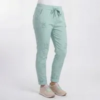 OriginalYou Chinohose Sommerliche Damenhose mit Kordelzug Chino Hose im Used Look moderner Knitterlook, Vintage, Gummibund mit Kordelzug