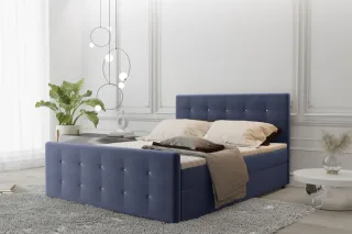 Boxspringbett Schlafzimmerbett MAURO 180x200cm Stoff Soro Blau inkl.Bettkasten