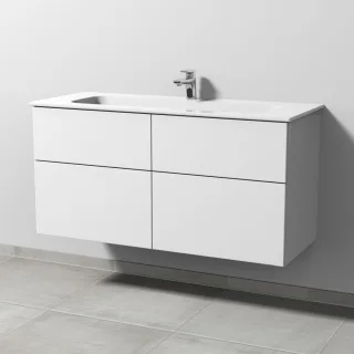 Sanipa 3way Keramik-Set Design Keramik-Waschtisch und Unterbau mit 4 Auszügen, Weiß-Soft SM48243