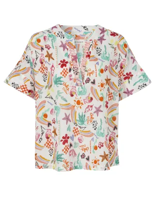 eiszeit - Tunika Stehkragen 1/2 Arm offwhite multicolor - Gr. - 50
