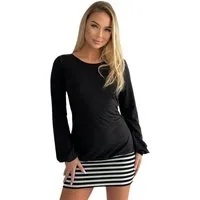 Mississhop Shirtkleid Damen Minikleid Kleid Tunika Rock weiß schwarze Streifen 578
