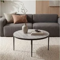 FINEBUY Couchtisch FB116625 Sofatisch Marmor Wohnzimmertisch 70cm rund Tisch Handmade (Edle weiß-graue Marmorplatte mit feiner Maserung), Filigranes Gestell aus schwarzem Eisen