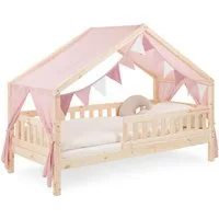 Ehrenkind Betthimmel für Panorama Hausbett Lille mit Wimpelkette (Rosé, passend für Panorama Hausbett Lille 90x200), halbtransparenter Stoff mit hoher Luftdurchlässigkeit