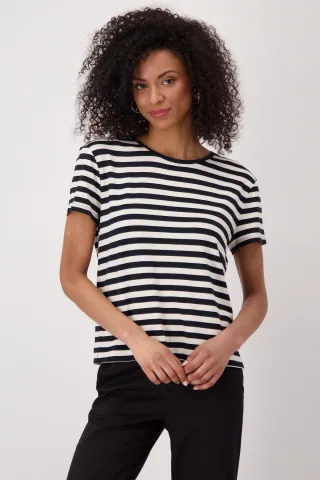 monari - Gestreiftes T-Shirt schwarz ringel - Gr. - 46