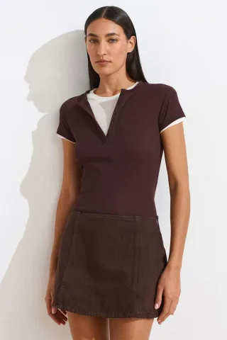 Damen Baumwoll V-Ausschnitt Knopf T-Shirt