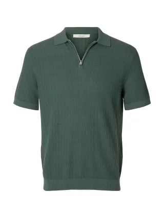 SELECTED MEN - SLMCRAN SS KNIT STRUCTURE ZIP POLO NOOS Balsam Green - Gr. - L