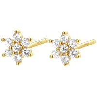 Hey Happiness Paar Ohrstecker Zirkon Sonne, 925 Silber Ohrringe Damen Blume Kristalle