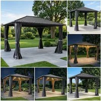 BRAST Pavillon Aluminium Miami, Größen 3x3m 3x4m 4x4m, viele Modelle, Hardtop mit Stahlach, Moskitonetz, wasserdicht, UV-Schutz