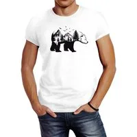 Neverless Print-Shirt Herren T-Shirt Bär Kunst Grafik Printshirt Tiermotiv Adventure mit Print