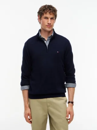 ESSENTIAL COTTON ZIP MOCK Navy Blue - Gr. - XXL