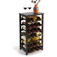relaxdays Weinregal Walnussholz 24 Flaschen, schwarz