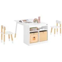 SoBuy Kindersitzgruppe KMB113, Kindertisch Zeichentisch mit 2 Stühlen, 2 Aufbewahrungskörben, Kindertisch mit 2 Stühlen Spieltisch Kinder Tisch Stuhl Set
