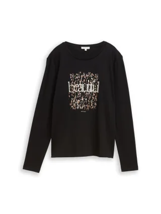 Tom Tailor - Langarmshirt mit Print deep black - Gr. - XXXL