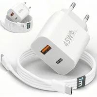 GreenHec 45w Schnellladegerät USB C Charger für Samsung S25 S24 S23 iPhone Schnelllade-Gerät (Spar-Set, 45w USB-C + USB-A Dual Charger + 1m Kabel, Netzteil Stecker Adapter Tablet Handy Google Dual Doppel Ladegerät)