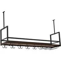 en.casa Weinregal, mit Glashalterung »Borejle« 120 x 30 x 65 cm Schwarz/Walnussoptik