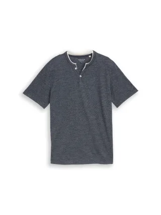 Tom Tailor - Serafino T-Shirt navy white fine stripe - Gr. - M