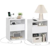 VASAGLE Nachttisch mit Ladefunktion, Toolless-Technologie, Beistelltisch mit Schublade (2-St), Nachttisch werkzeuglos Montage 1 er/2er Set