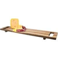 Spetebo Servierplatte rechteckig natur - 60 x 13 cm, Akazien Holz, (Tablett, 1-tlg., lebensmittelecht), mit zwei Griffen und Füßen