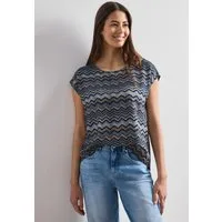 STREET ONE Kurzarmbluse Sommerbluse mit Zick-Zack-Muster und Rundhals