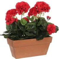 Kunstpflanze Mica Decorations Geranium rot in Balkonkaste terra - l29xb13xh40cm, Mica Decorations, Höhe 40 cm