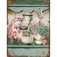 Moritz Metallschild Blechschild Paris Porzellan Rosen, (Einzeln), 25 x 33 cm Vintage Retro Deko Schild Metallschild Wandbild Schild