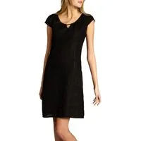 Caspar Sommerkleid SKL020 knielanges Damen Sommer Leinenkleid mit eleganter Metallspange Luftig leicht, figurumspielende Form, mit seitlichem Jersey-Einsatz