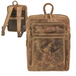 Notebook-Rucksack Damen Herren Leder braun kompakte Notebook-Aufteilung | Greenburry Vintage-Original Rucksack für Business Reise Arbeit Alltag 1439-2
