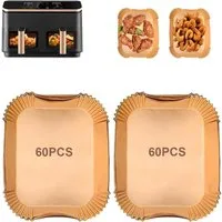 TUWENA Backpapier 120 Stück Airfryer Backpapier, Dual Zone Heißluftfritteuse Zubehör, Airfryer Zubehör Backpapier 5.2L für Heißluftfritteuse Doppel Basket