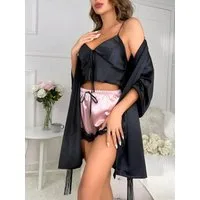 Elegant Love Morgenmantel Sexy Pyjama-Set für Damen, Dessous-Set, Kimono, Negligee aus Satin, Kimono-Kragen, Gürtel, Nachtwäsche und Loungewear, Verführerische Lingerie