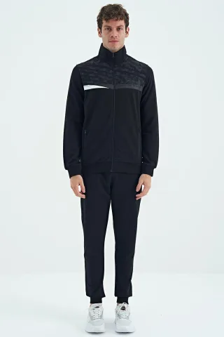 Bedrucktes Sweatshirt mit Reißverschlusskragen und Hose Set