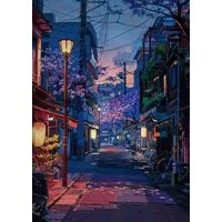 TPFLiving Kunstdruck (OHNE RAHMEN) Poster - Leinwand - Wandbild, Japan Anime Tokio Straßenlandschaft Kirschblüte Leinwand (Leinwandbild XXL), Farben: Schwarz, Weiß, Grün, Blau, Orange -Größe: 20x30cm