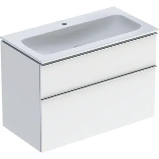 Geberit Icon Waschtisch mit Unterschrank 90 cm 502333012 Waschtisch-Set 90x63x48cm, weiß/KeraTect, Korpus weiß hochglänzend, Griff chrom glänzend