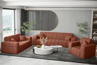 Sofaset Designersofa NANCY 3-2-1 in Stoff Neve Rostbraun