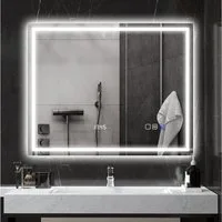 HOMCOM Badspiegel mit Bluetooth-Funktion, Entnebelungsfunktion, 3 Lichtfarben (Beschlagfrei Wandspiegel, 1-St., dimmbar LED Spiegel), für Badezimmer, Silber
