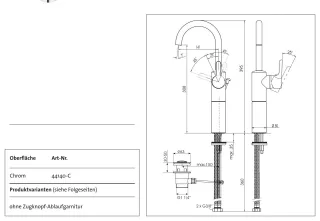Kaja Magis Wascht. m. verlängertem Sockel,, Schwenkausl. RA-140mm u. Ablaufg. chr., 44140-C 44140-C