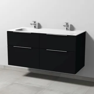 Sanipa 3way Keramik-Set Finion Keramik-Doppelwaschtisch und Unterbau mit 4 Auszügen, Schwarz-Matt UF40408