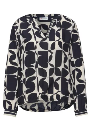 Street One - Gemusterte Bluse mit Split-Neck Ausschnitt blau - Gr. - 34