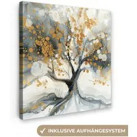 OneMillionCanvasses® Leinwandbild Baum - Modern - Abstrakt - Gold - Schwarz - Weiß, Fotodruck (1 St), Wandbild, Deko Schlafzimmer Wohnzimmer Flur 20x20 cm