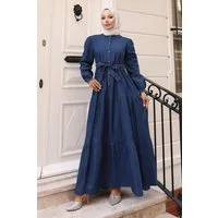 MODAMİHRAM Maxikleid Knopfleinenkleid - Hellblau 19263