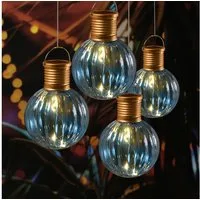 MARELIDA LED Solarleuchte LED Solar Glühbirnen Kugelleuchten für Garten Terrasse blau 4 Stück, LED Classic, warmweiß (2100K bis 3000K)