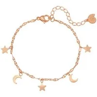 Hey Happiness Gliederarmband Stern Halbmond Anhänger, vergoldet 18K Roségold, Damen Armkette Ankerkette, Strandschmuck