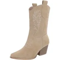 Ital-Design Elegante Damen Stiefel mit Stickerei für Alltag und Freizeit Westernstiefelette (90482740) Blockabsatz Stiefeletten in Hellbraun