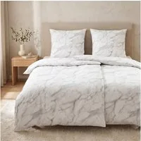 MTOnlinehandel Bettwäsche Marmor 135x200 + 80x80 cm, 100% Baumwolle, Renforcé, 2 teilig, modern in weiß grau, für Teenager & Erwachsene